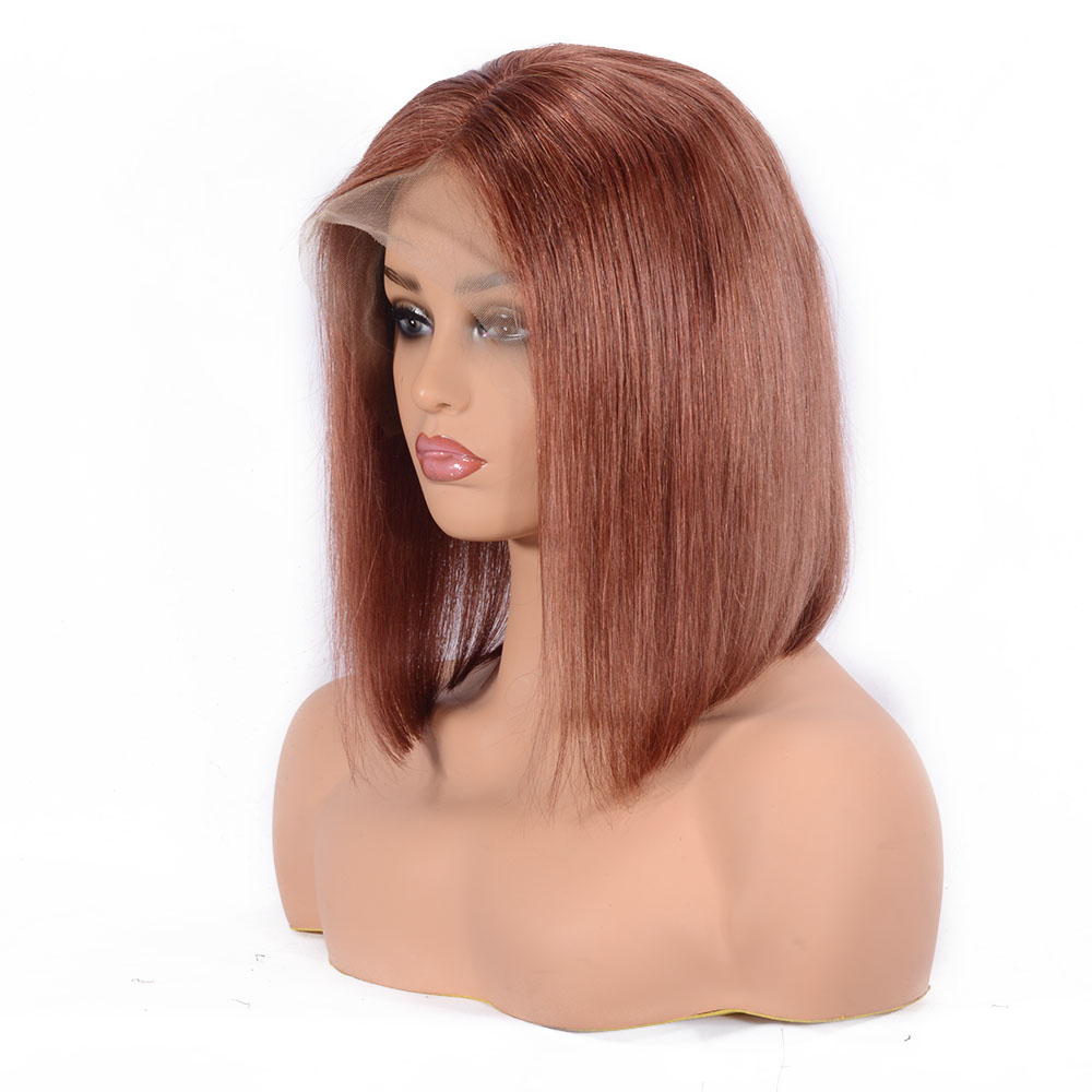 Straight Human Hair Women Lace Front Cap 130% 14 Inches Wigs