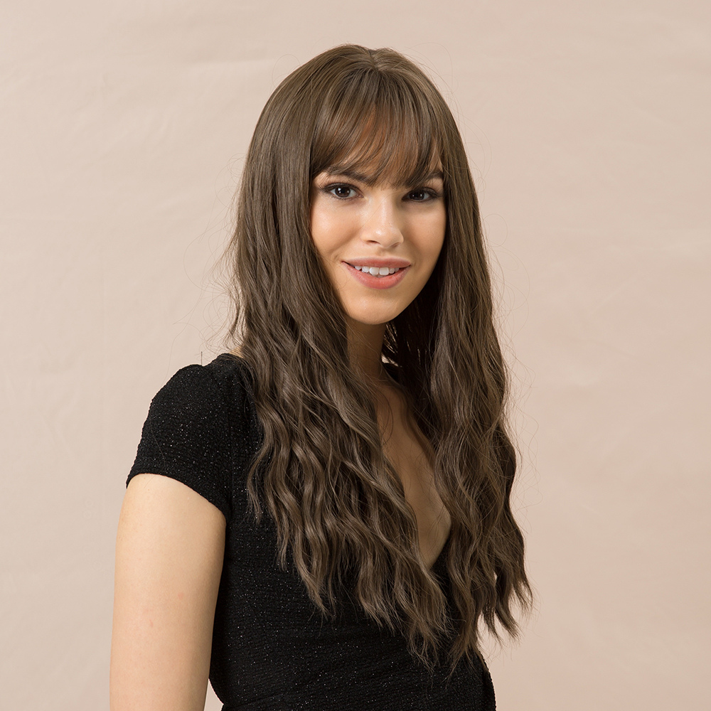 Long Wavy Synthetic Hair With Bangs 130% Density 26Inches Wigs