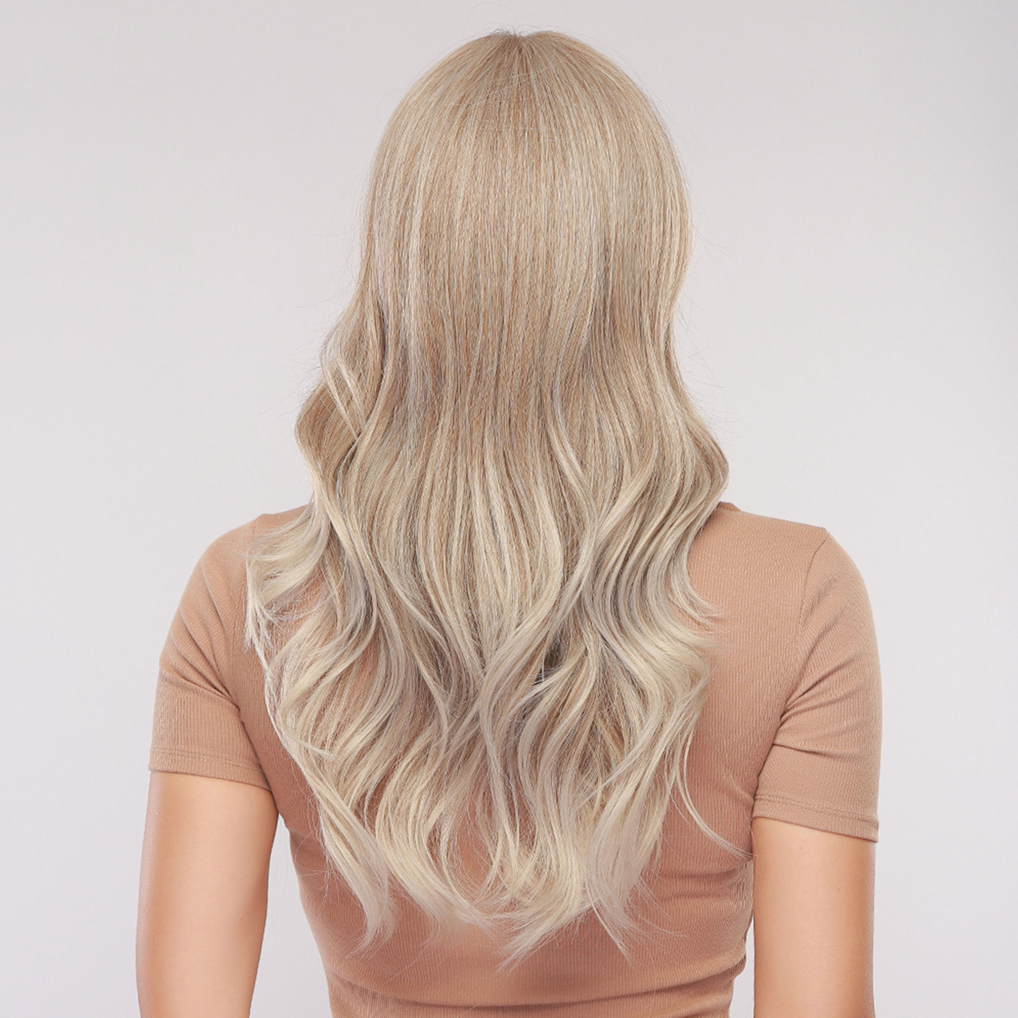 Silver Gray Long Wavy Synthetic Hair Wig With Bangs 24 Inches