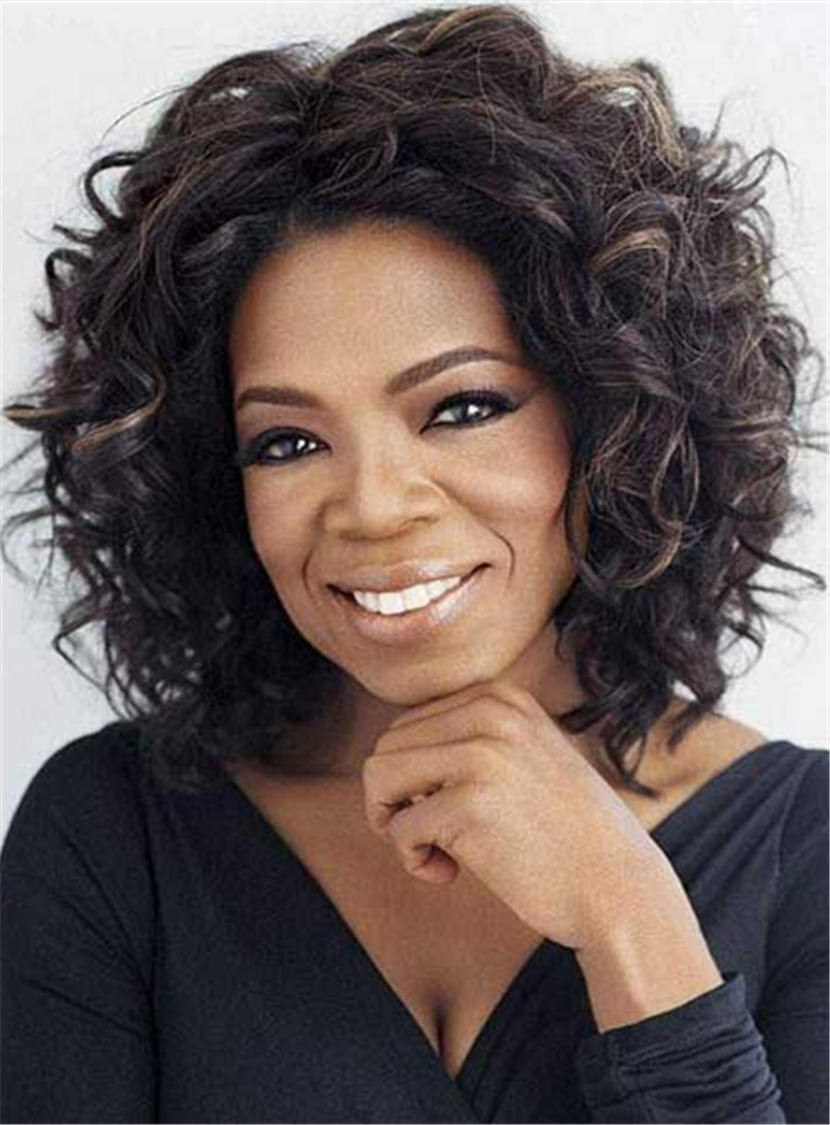 Oprah Winfrey Elegant Bob Center Part Synthetic Hair Messy Curly Lace Front Cap Wigs 12 Inches