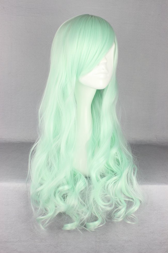 Japanese Lolita Style Long Wave Light Green Color Cosplay Wigs 28 Inches