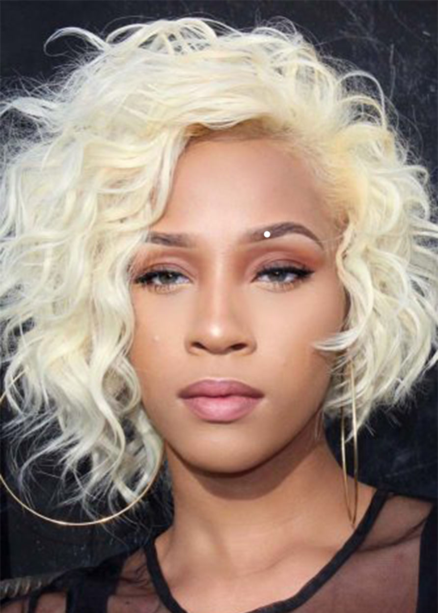 Women's 613 Blonde Color Short Curly Wavy Synthetic Hair Lace Front Wig 16inch