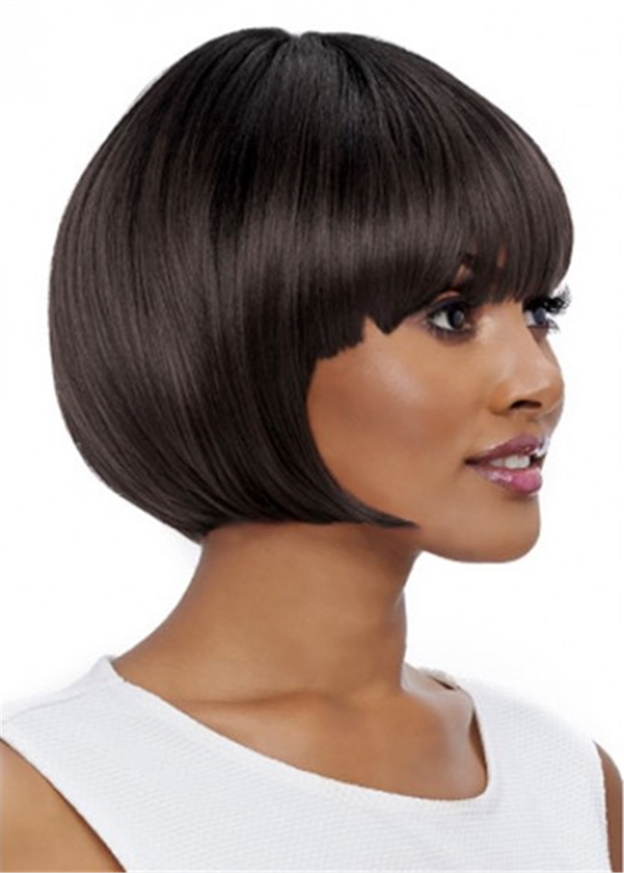 Short Bob Style Wig Natural Straight Synthetic Wig 12 Inches
