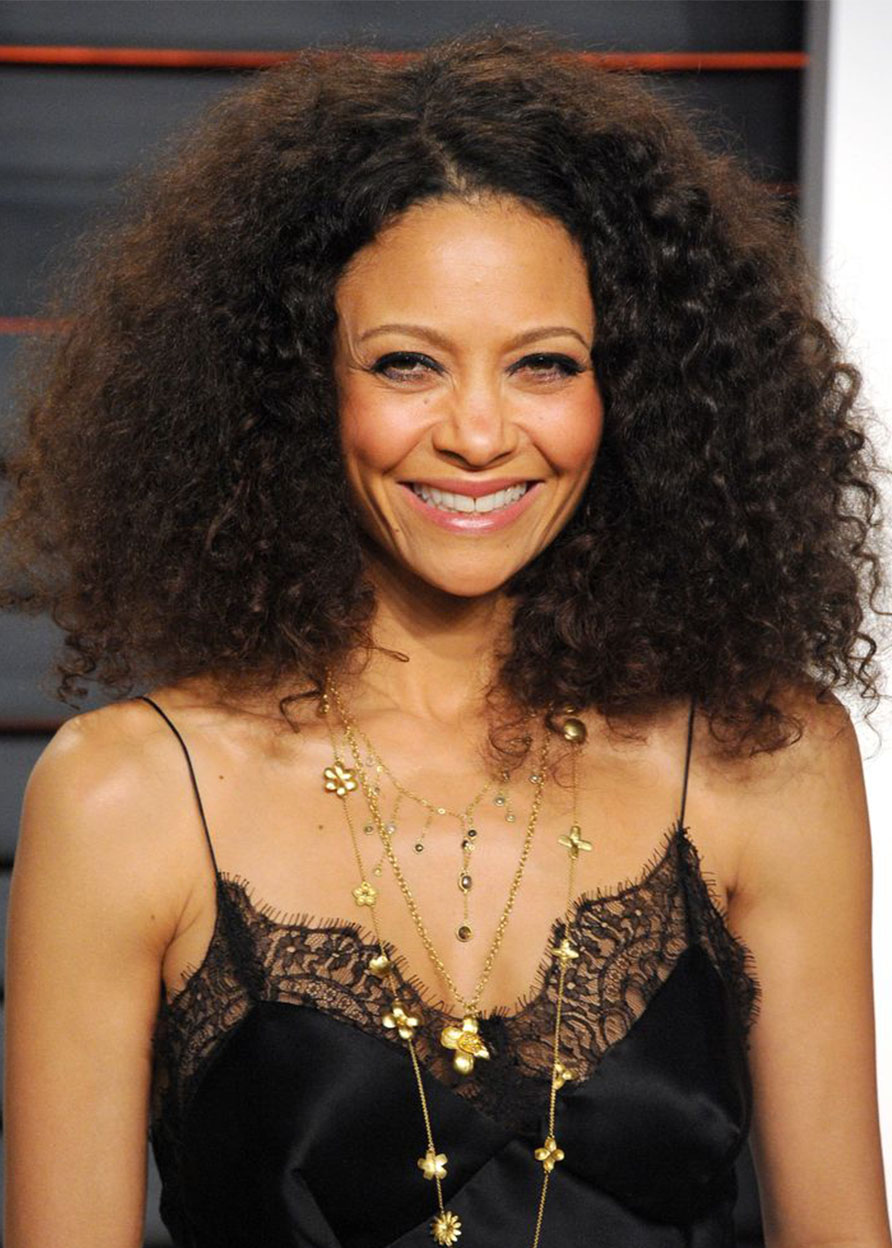 Thandie Newton's Voluminous Curls Hairstyle Women's Afro Curly Synthetic Hair Capless Wigs 18Inch
