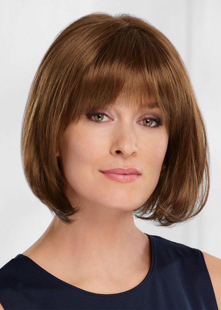 Women's Straight Bob Style Human Hair Wigs With Bangs Capless Wigs 10Inch