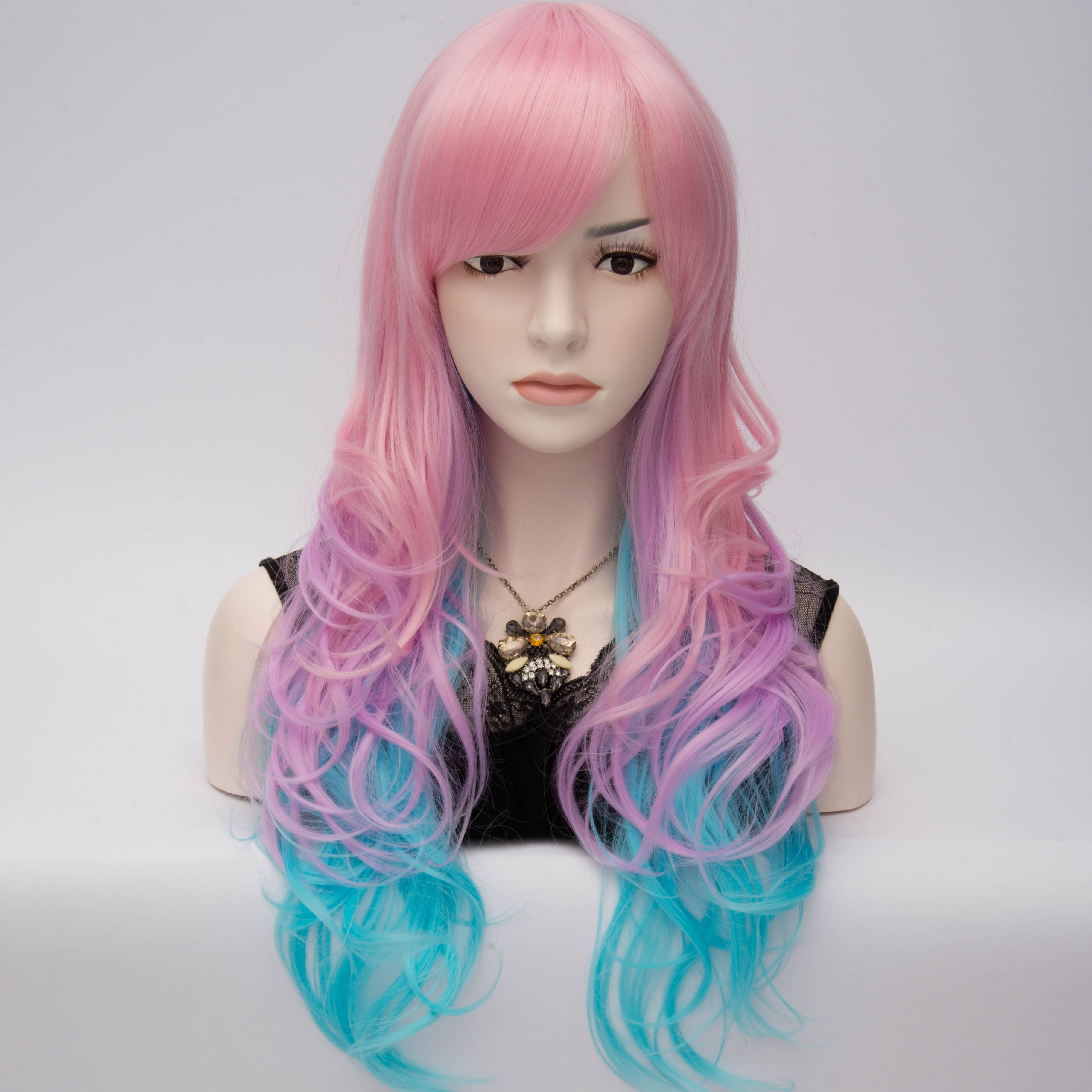 Eye-Catching Long Wavy Pink Color Cosplay Party Wig 28 Inches