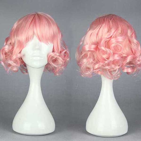 Adorable Lolita Pink Short Curly Cosplay Wig