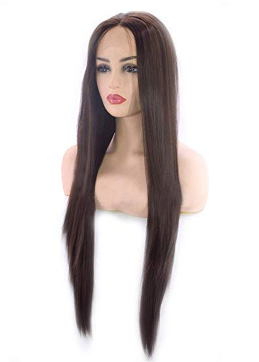 Long Natural Straight Middle Part Synthetic Hair Lace Front Wig 24 Inches