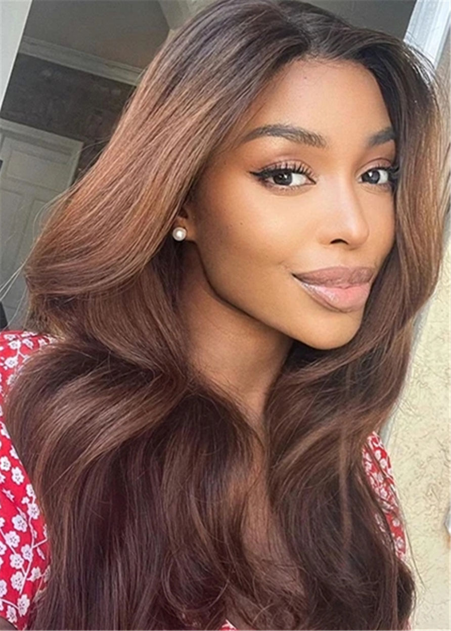 African American Women's Long Wavy Human Hair Capless Wigs 26Inch