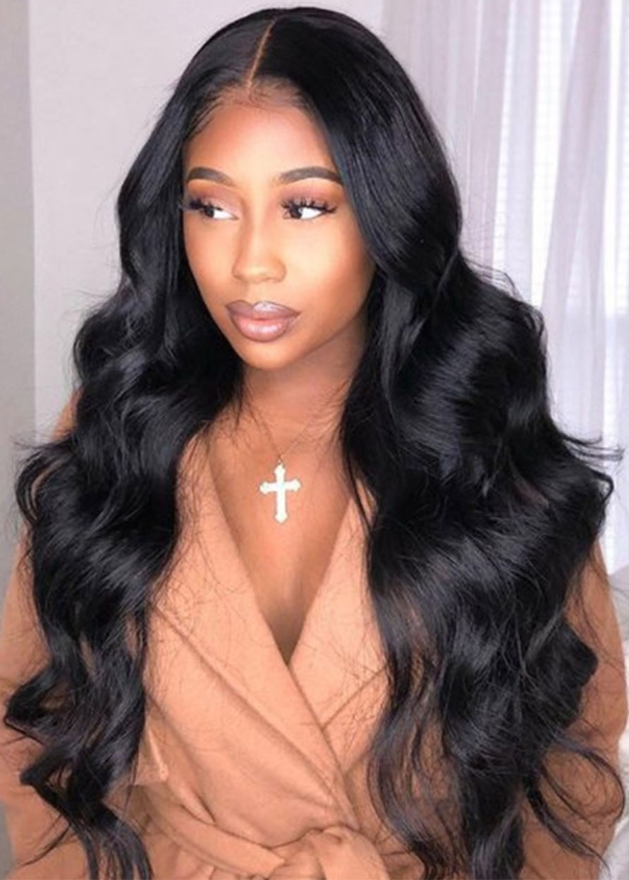 High Density Women's Long Length Body Wave 100% Human Hair Lace Front Cap Wigs 26Inches