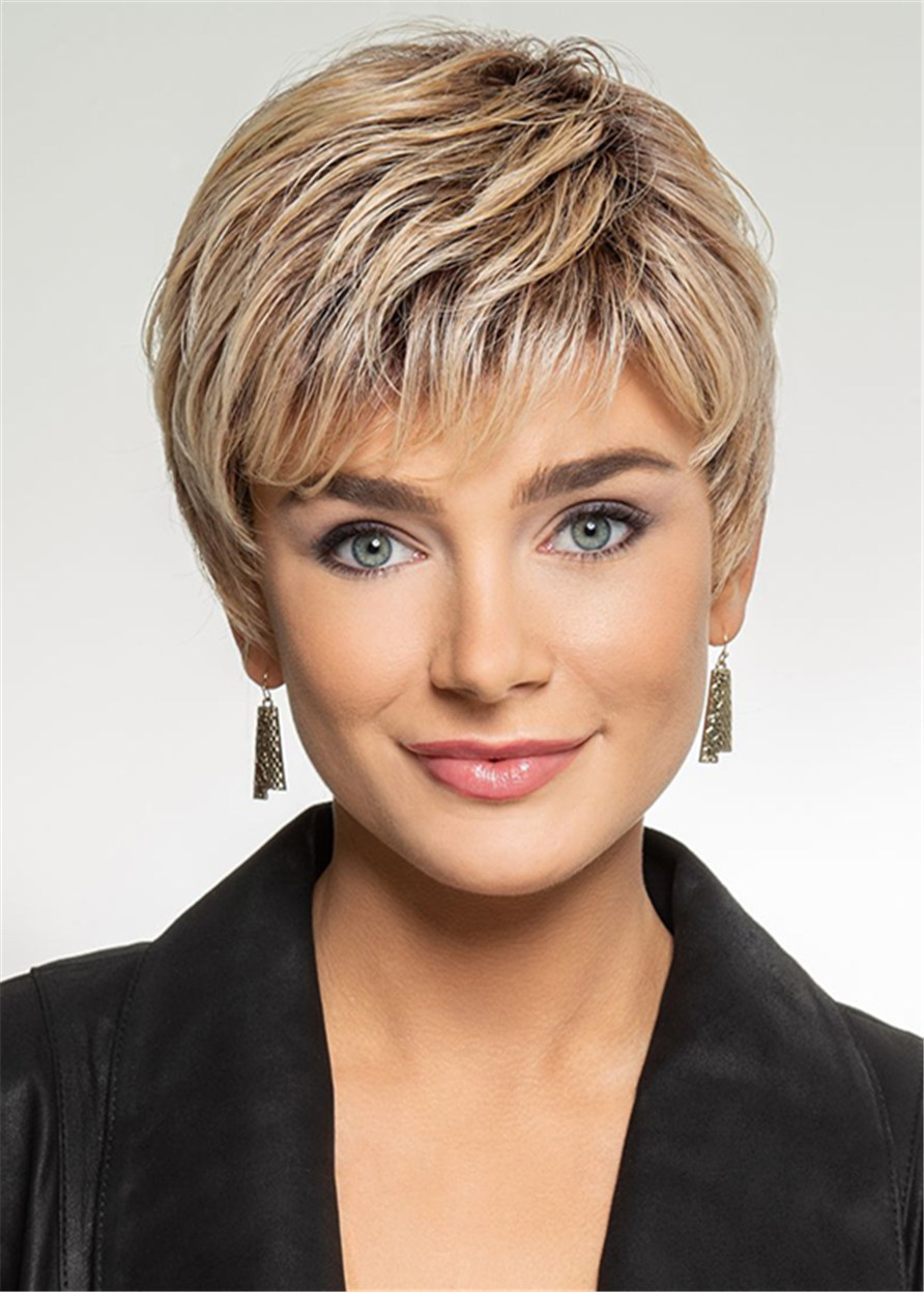 Boy Cut Hairstyle Synthetic Hair Women Wig With Bangs 8 Inches