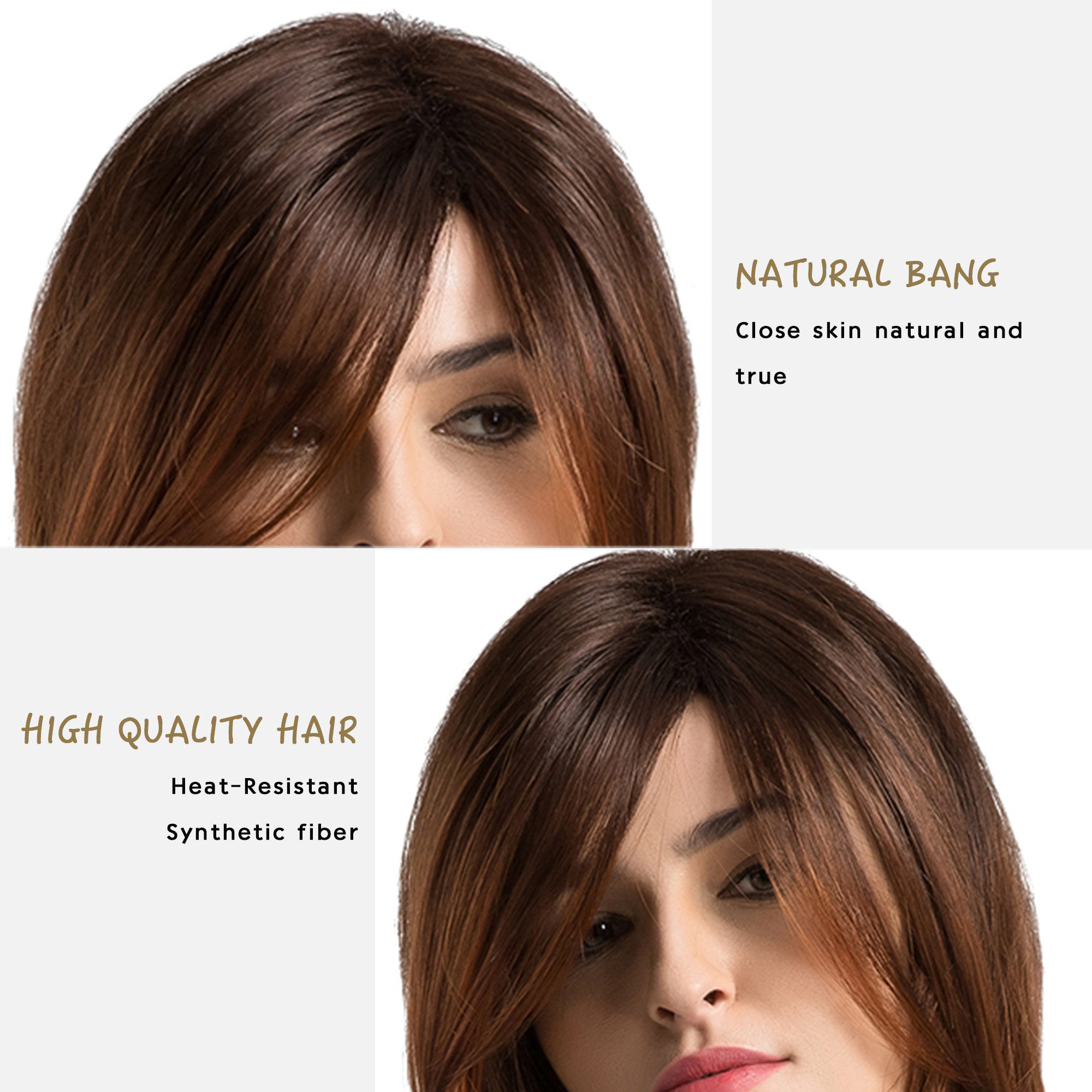 Dark Root Brown Natural Wave Synthetic Women Capless Wigs