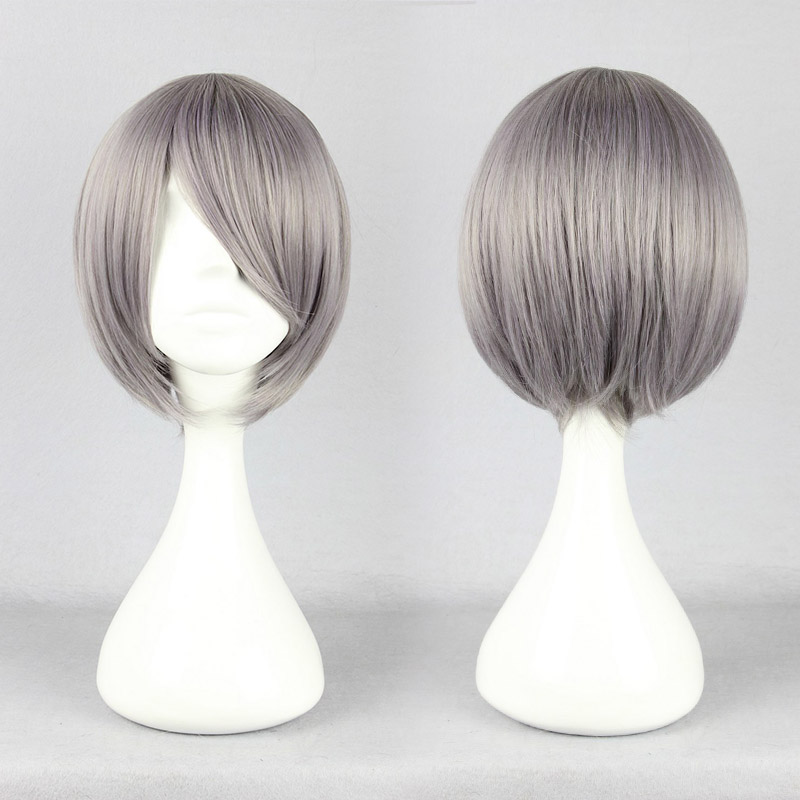 Salt and Pepper Corpse Demon Hairstyle Short Straight Mixed Gray Cosplay Wig 10 Inches