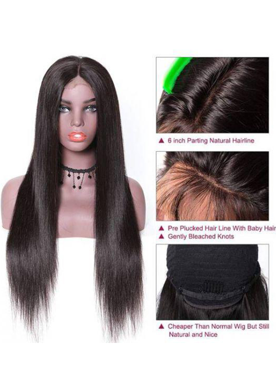 Women's T-Part Wig Straight Human Hair Lace Wig 26Inch