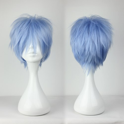 Cool Light Blue Spiky Straight Synthetic Hair Cosplay Wig