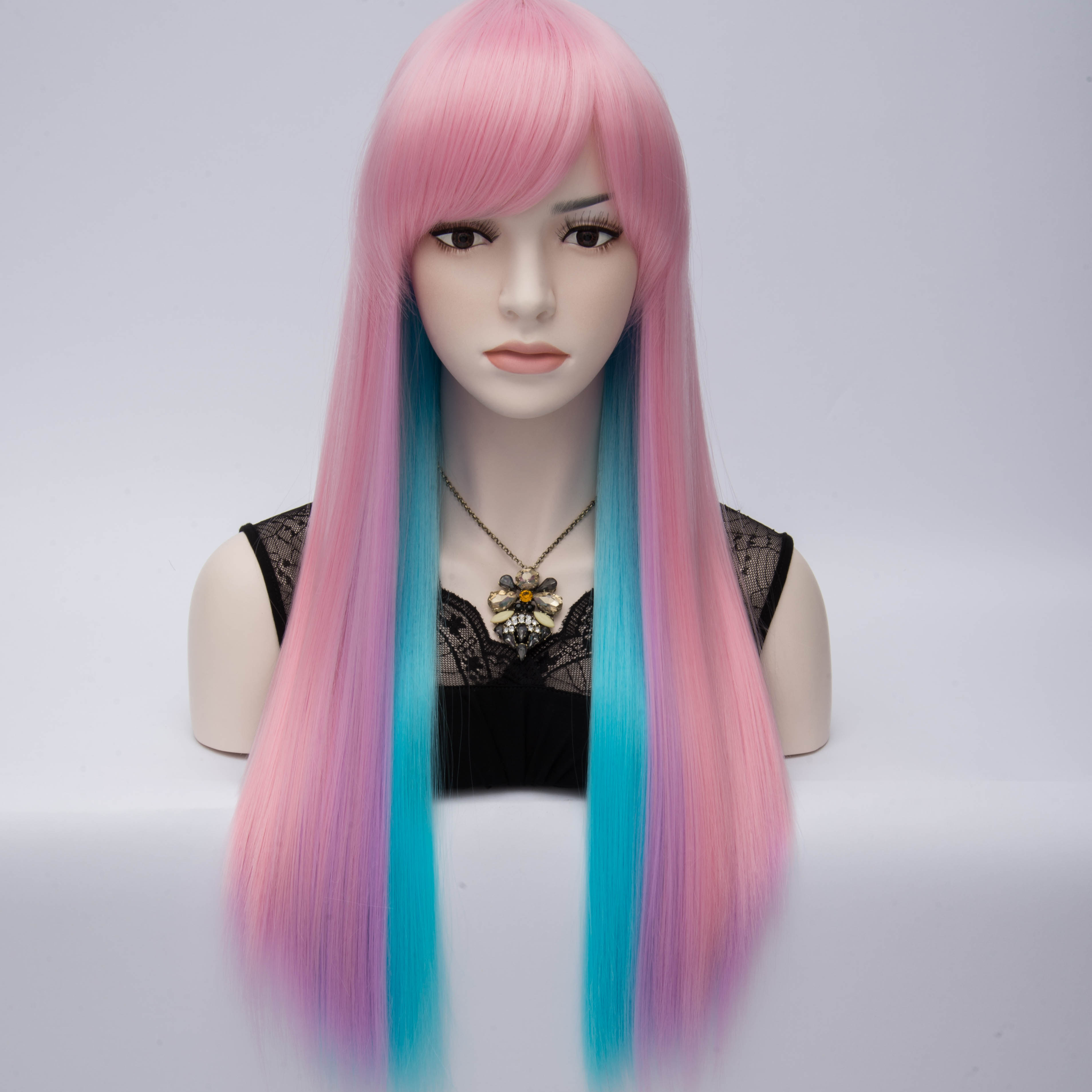 Club Party Rainbow Long Straight Women's Cosplay Wig 28 Inches