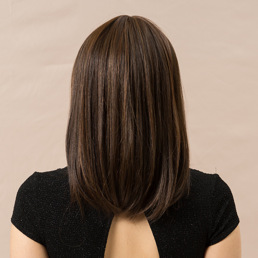 Long Bob Straight Human Hair Blend Wigs With Bangs 14Inches