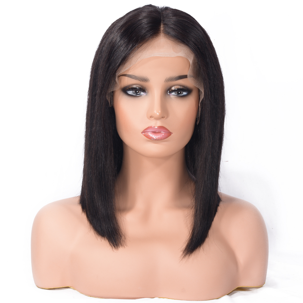 Straight Human Hair Women Lace Front Cap 130% 14 Inches Wigs