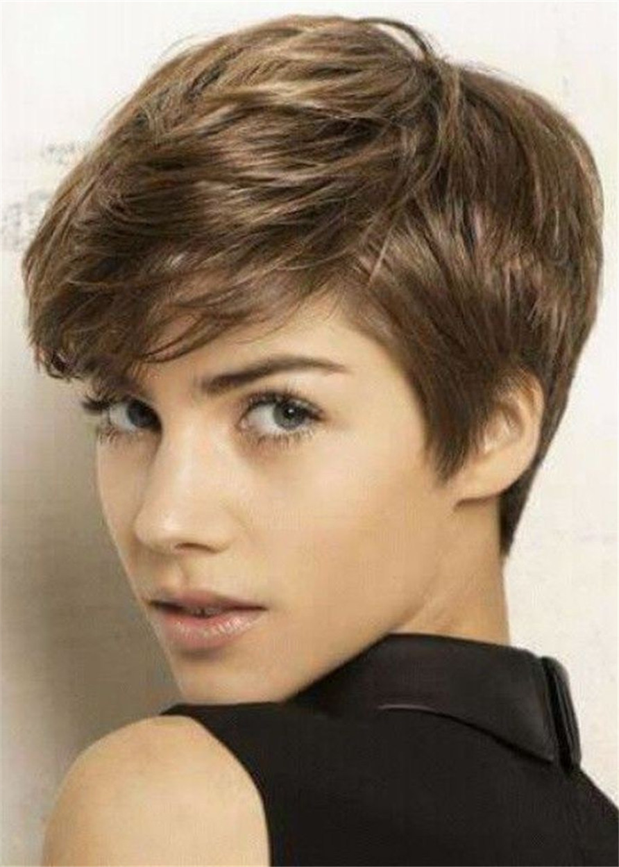 Boy Cut Hairstyle Natural Straight Human Hair Women Capless Wig 10 Inches