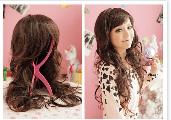 Fashion Long Curly Brown 28 Inches Synthetic Hair Wig