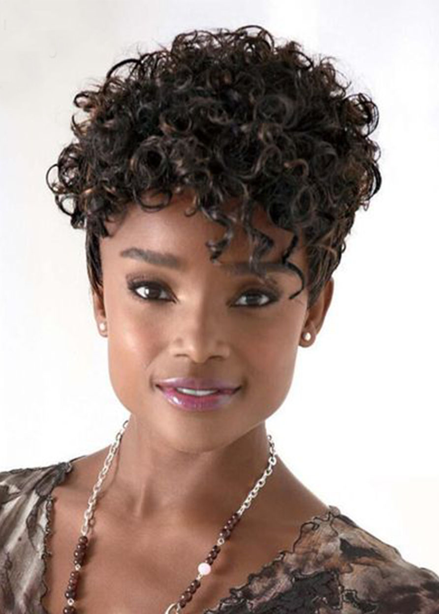 Women's Afro Natural Curly Short Synthetic Hair Wigs Curly Lace Front Wigs 12inch
