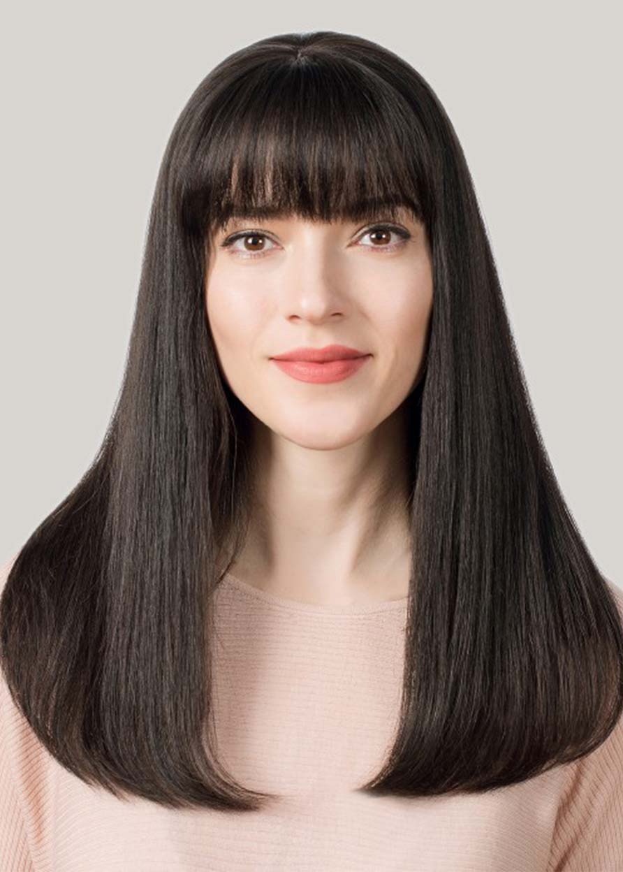 Women's Long Straight Bob Hairstyles Straight Human Hair Capless Wigs With Bangs 26Inch