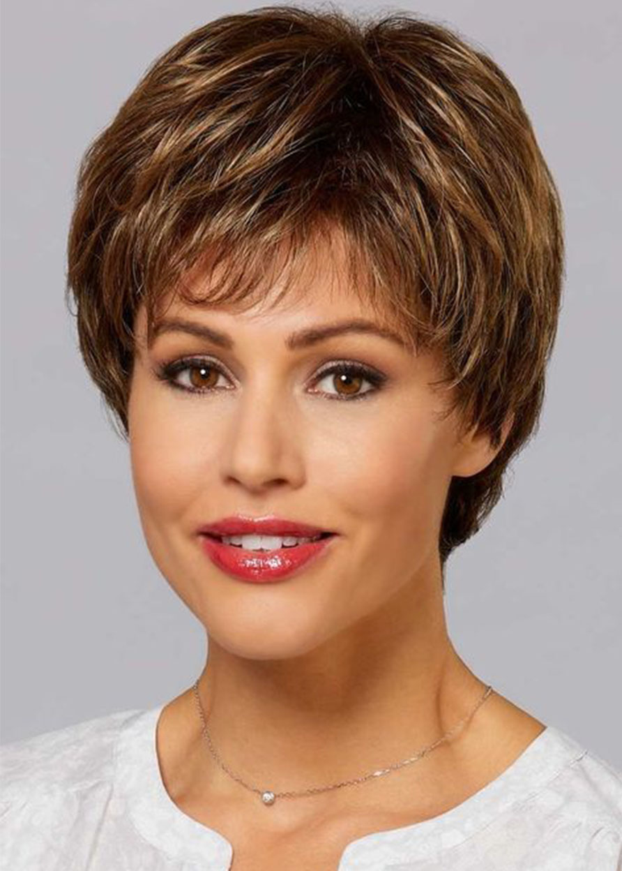 Brown Color Short Synthetic Hair Wigs Short Straight Lace Front Wigs 12inch