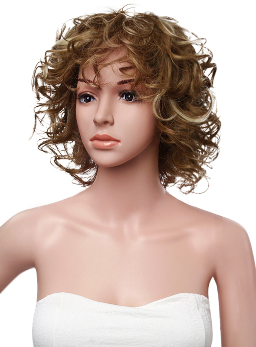 Hot Sale Medium Curly Full Lace Cap Human Hair Wig 12 Inches