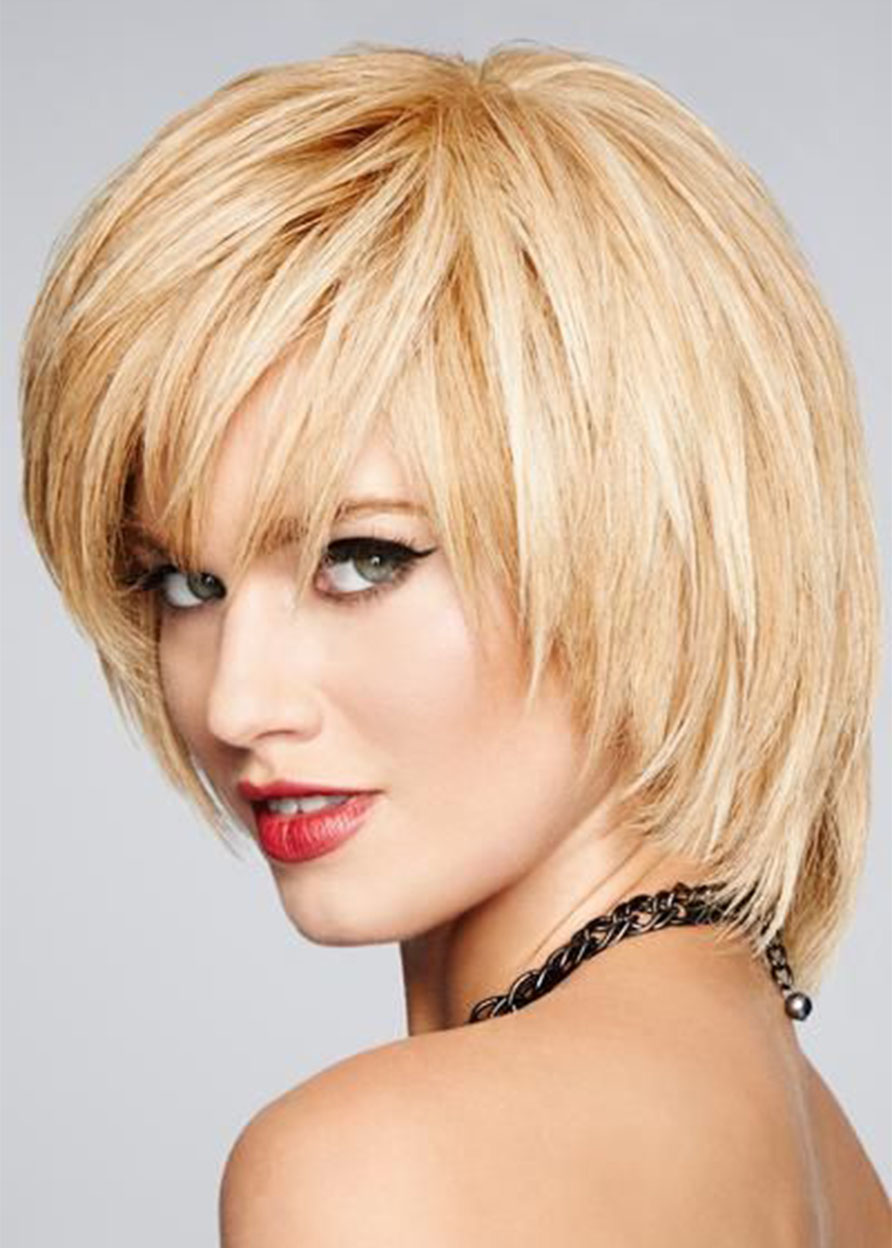 Women's Natural Looking Short Layered Cut Hairstyles Straight Synthetic Hair Capless Wigs 8Inch