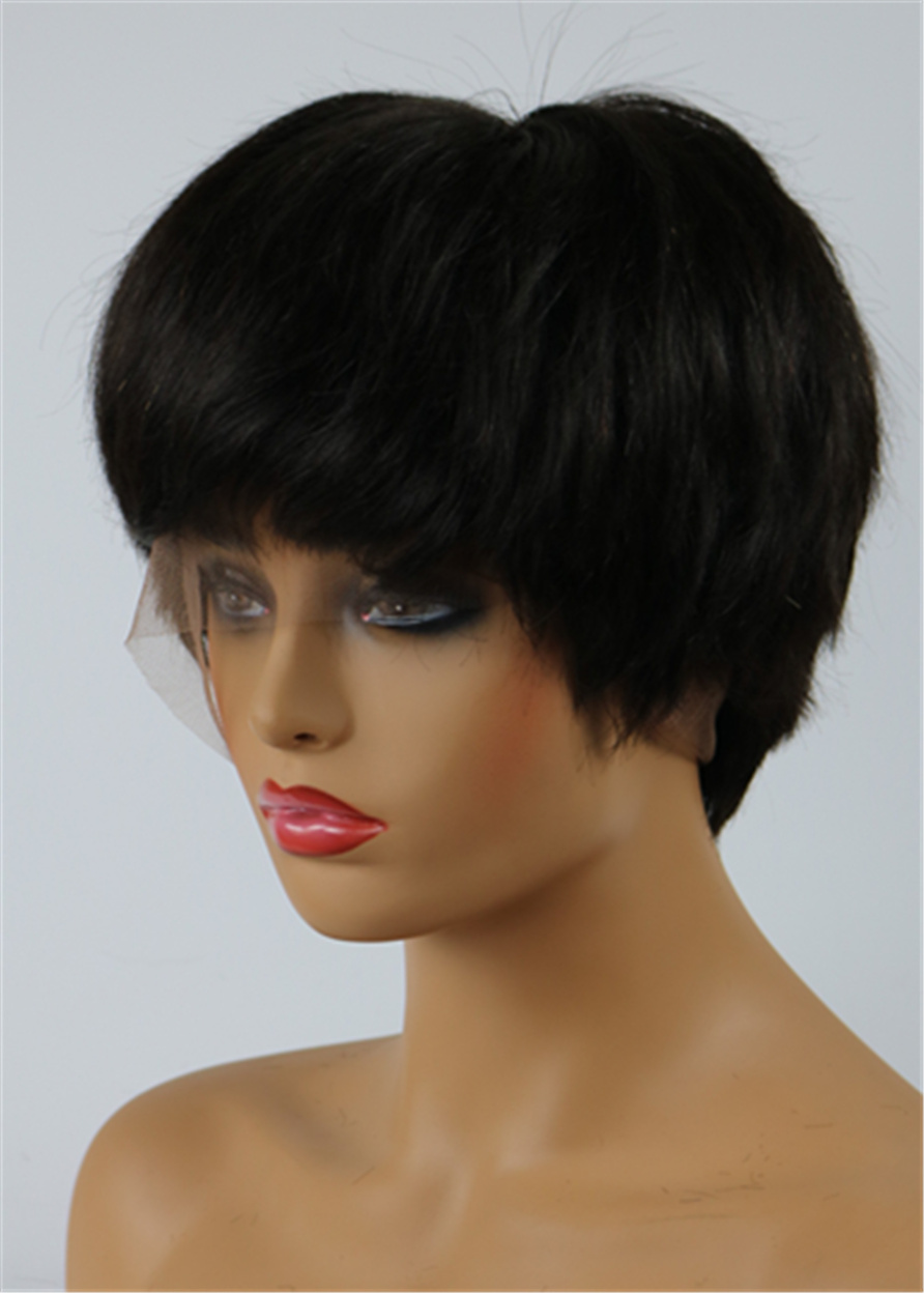 Human Hair Straight Full Lace Cap Women Short 120% Wigs