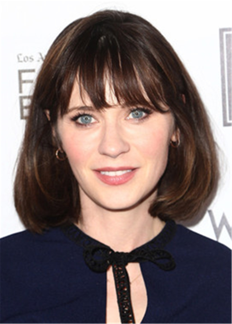 Zooey Deschanel Bob Hairstyle Synthetic Straight Capless Wig 14 Inches