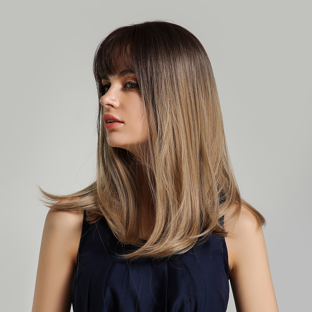 Long Bob Synthetic Hair Straight Wig With Bangs 20 Inches
