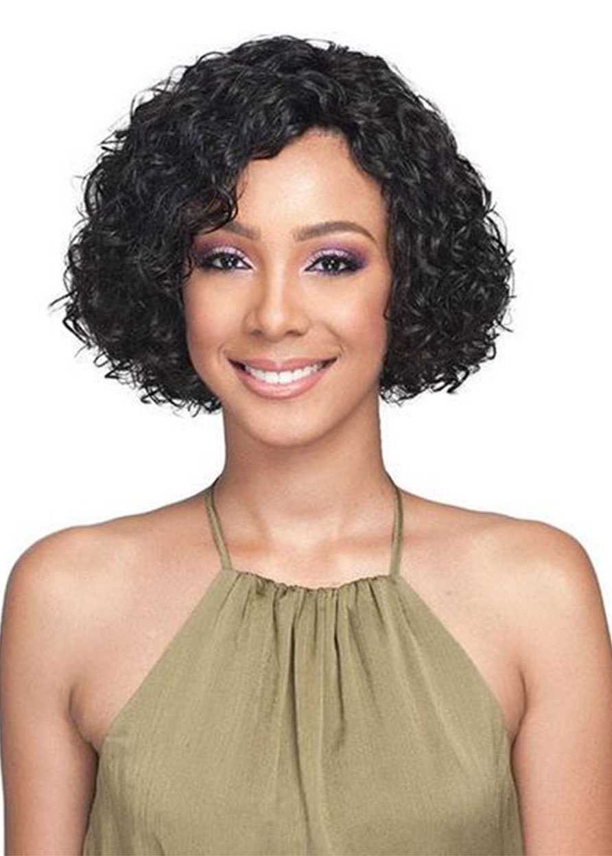 Women's Short Length Bob Hairstyles Full Head Curly Synthetic Hair Capless Wigs 12Inch