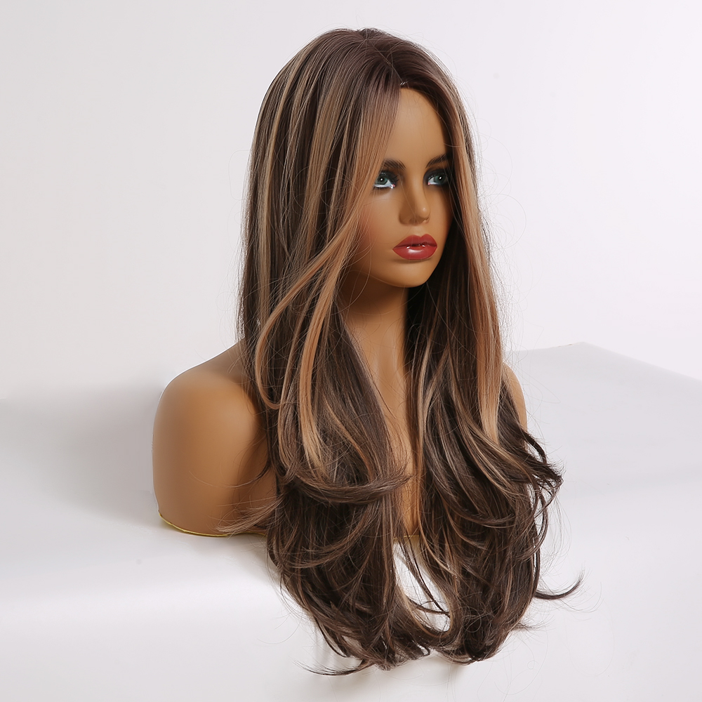 Long Wavy Hair Wig With Highlight Synthetic Hair Women Wig 26 Inches