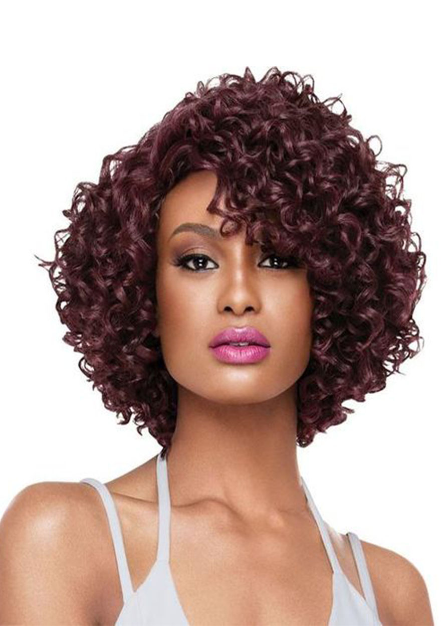 Women's Short Length Full Synthetic Hair Afro Kinky Curly Capless Wigs 16inch