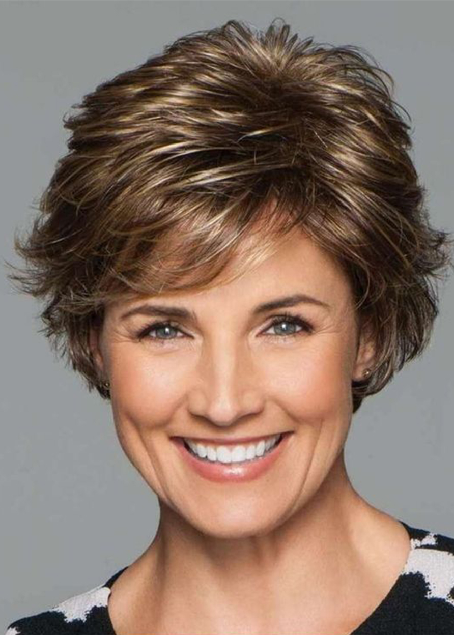 Short Layered Hairstyles Women's Natural Wavy Synthetic Hair Capless Wigs 8Inch