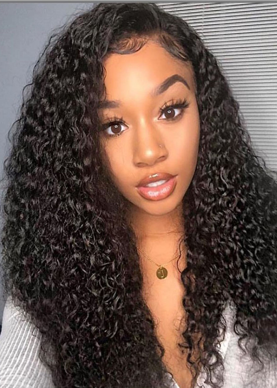 Long And Curly Human Hair Lace Front Wigs 26 Inches