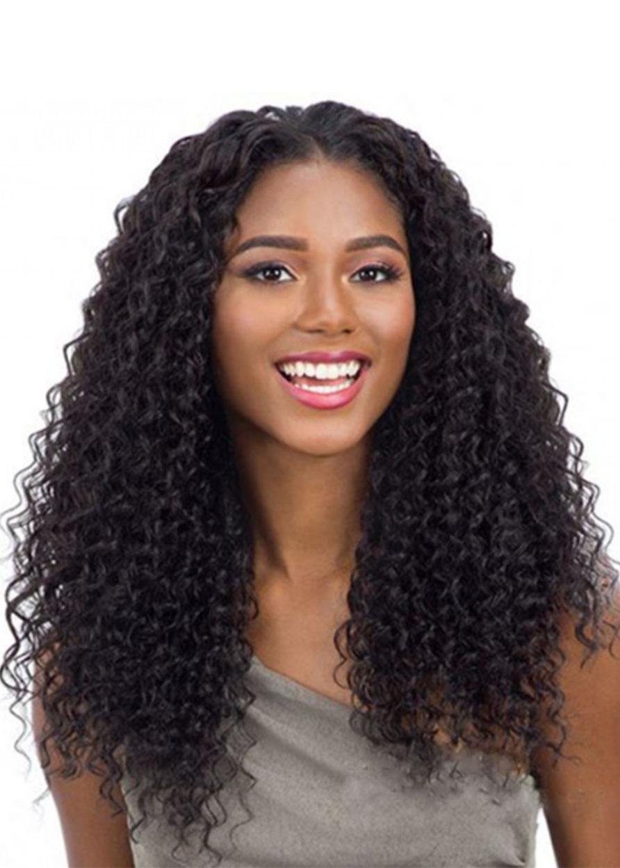 100% Virgin Human Hair Women's Kinky Curly Wigs Long Length Lace Front Wigs 22Inches
