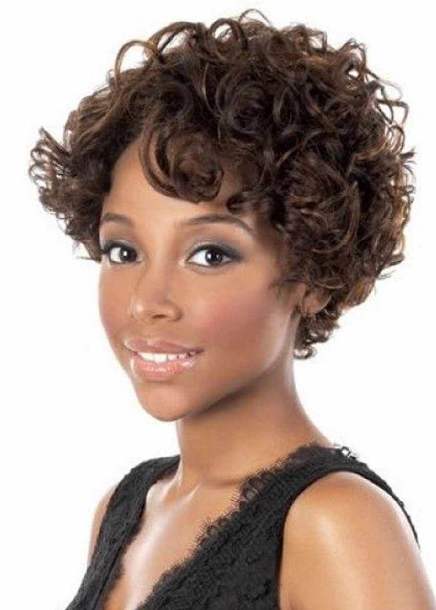 Fashionable Women's Short Length Brown Color Big Curl Capless Synthetic Hair Wigs 12inch