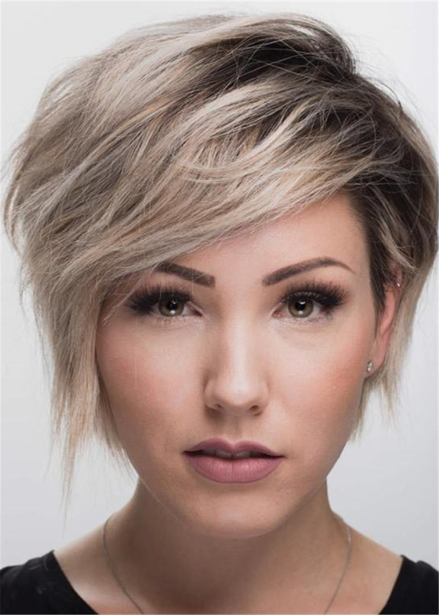 Pixie Cut Side Part 	Human Hair Wavy Wig 10 Inches