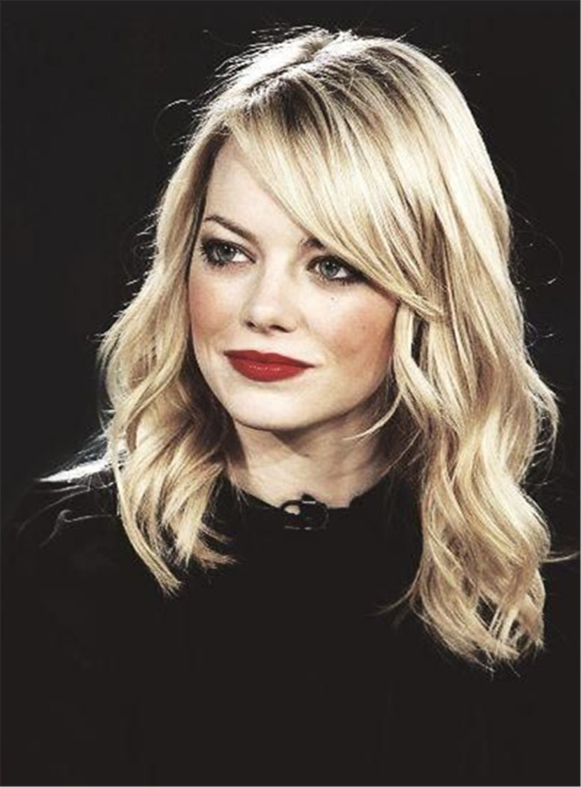 Emma Stone Glod Long Wavy Side Part Capless Synthetic Hair Wig 14 Inches
