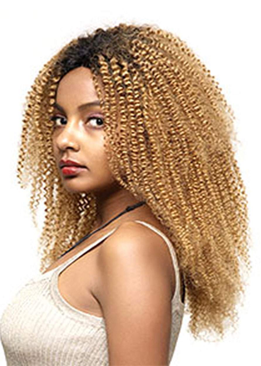 Women's Ombre Blonde Lace Front Wig T1B/27 Kinky Curly Synthetic Hair Wigs Pre Plucked Hair 24Inch