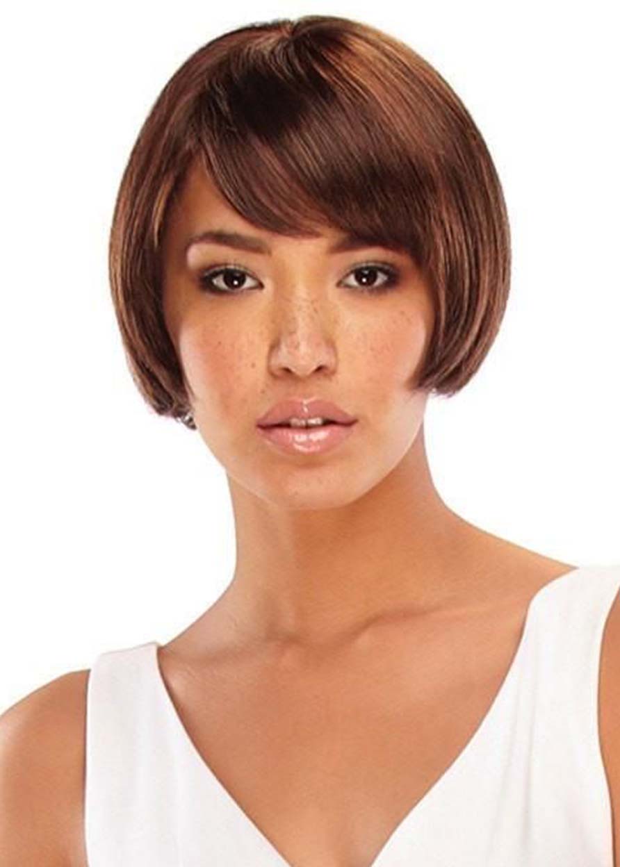 Women's Bob Style Short Length Straight Synthetic Hair Capless Wigs With Bangs 8Inch