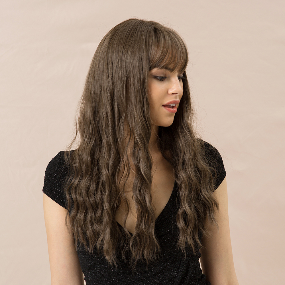 Long Wavy Synthetic Hair With Bangs 130% Density 26Inches Wigs
