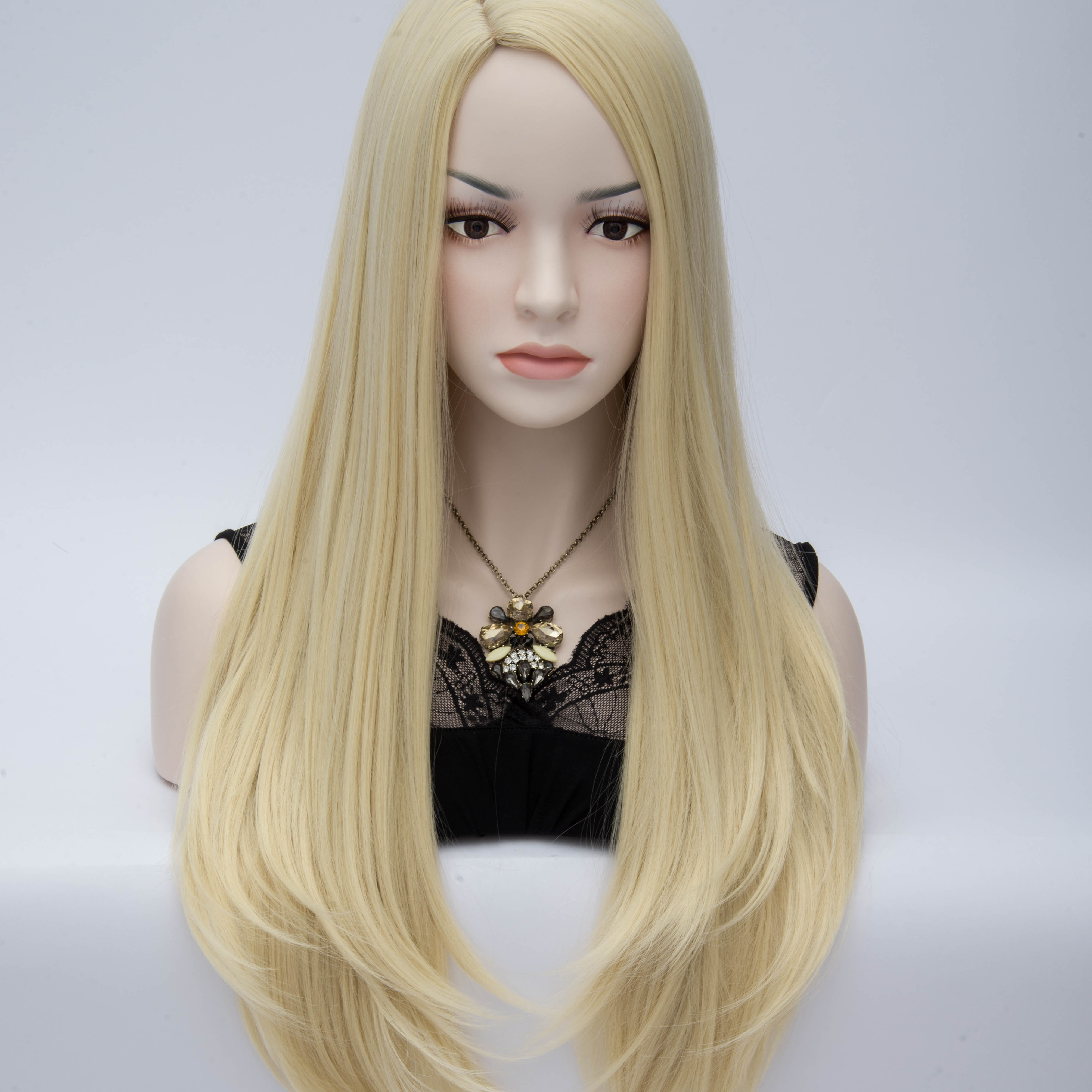Light Blonde U-Style Long Straight Anime Hair Cosplay Party Wig 28 Inches