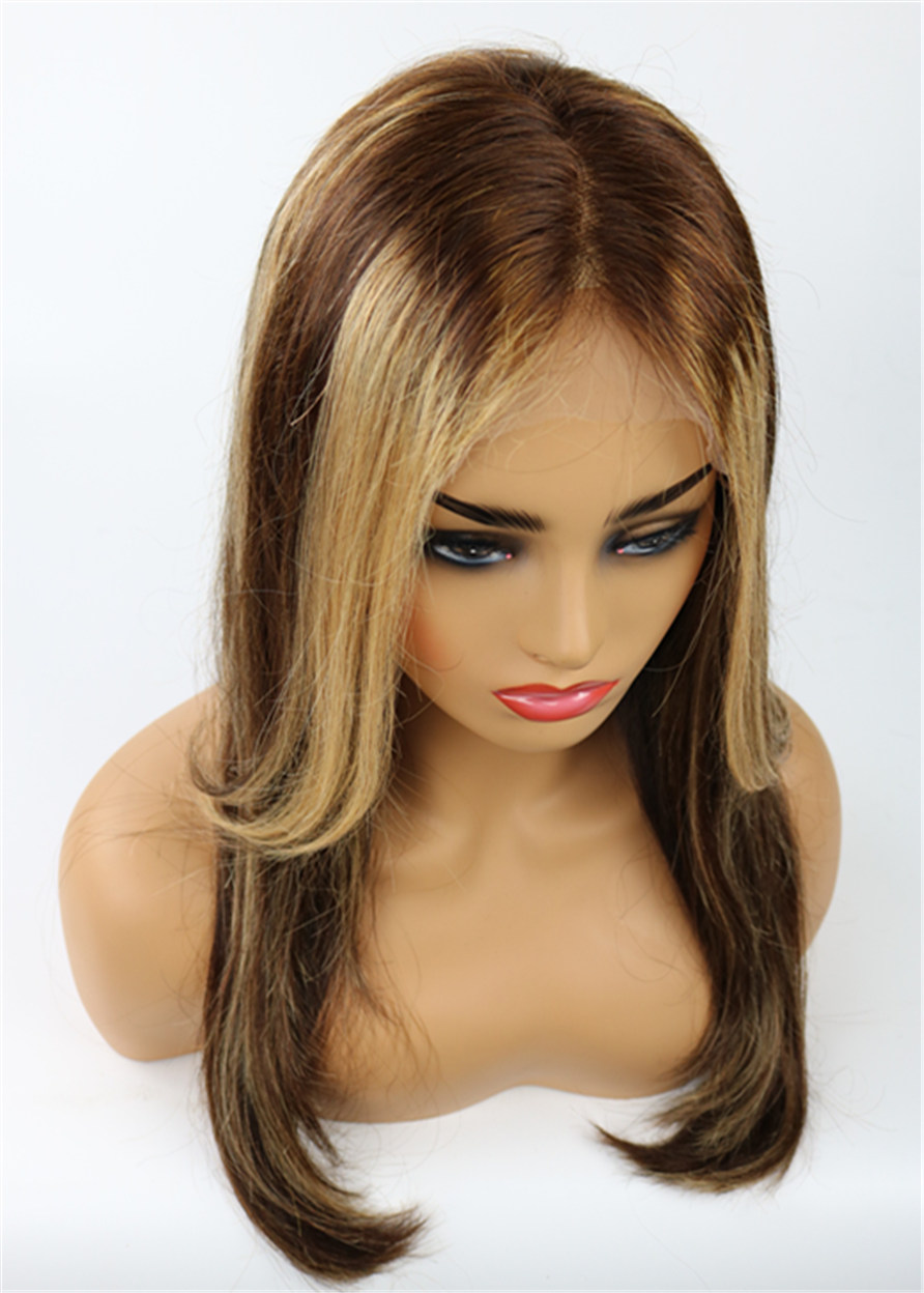 Top Quality Romantic Hairstyle Long Straight Full Lace Wig 100% Human Hair 22 Inches