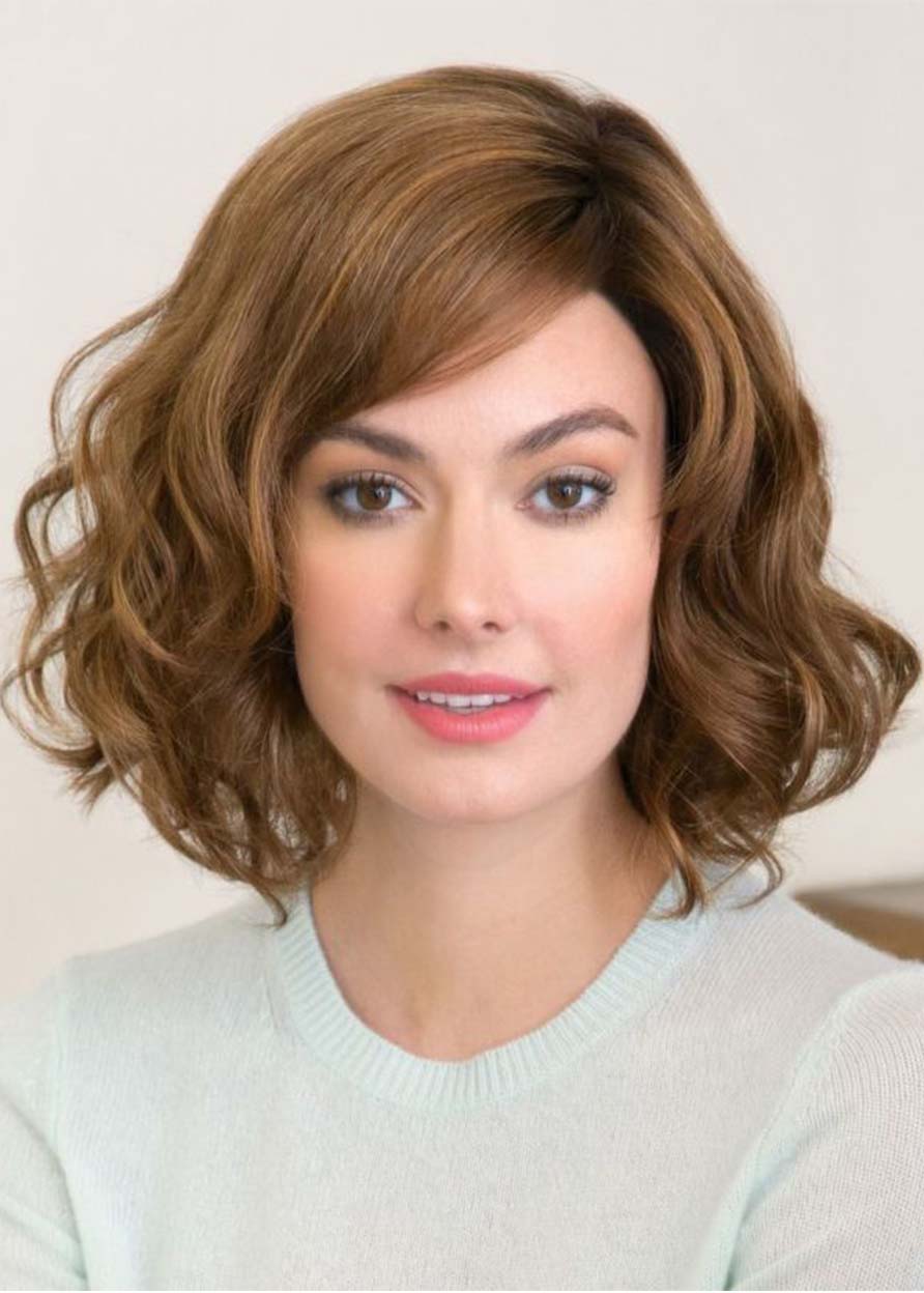 Fashion Women's Medium Hairstyle Loose Wavy Synthetic Hair Capless Wigs 16Inch