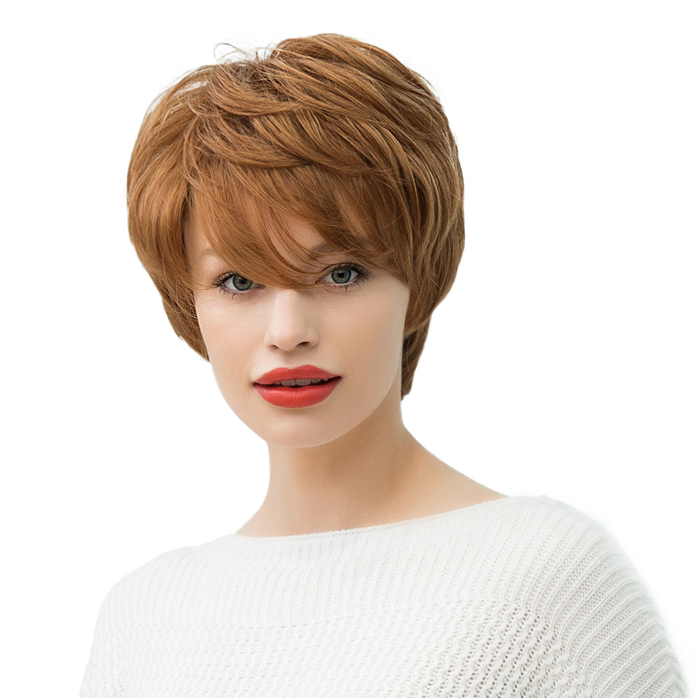 130% Density Women's Short Hairstyles Straight Human Hair Blend Wigs Capless Wigs 10Inch