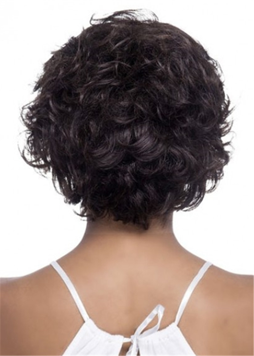 Natural Human Hair Wig With Sweeping Bangs For African American Women 10 Inches