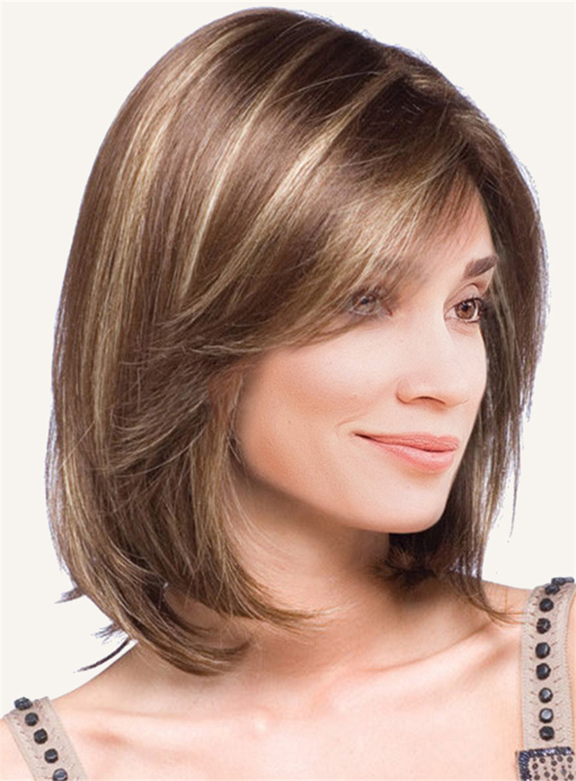 Short Straight Invert Bob Side Fringe Synthetic Capless Wigs 10 Inches